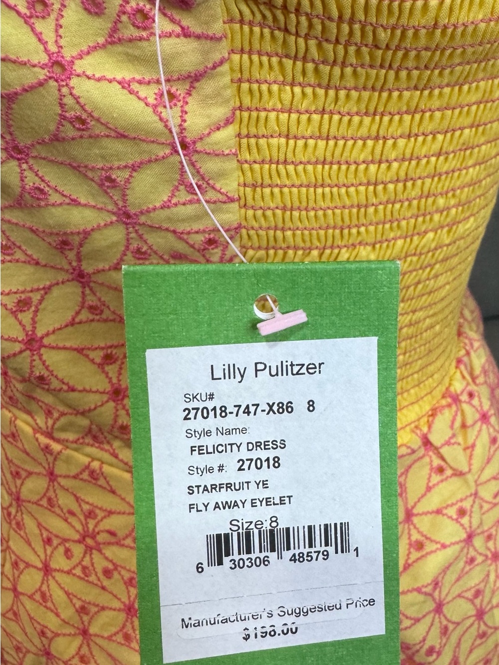 Ladies Lilly Pulitzer Strapless Yellow Dress with Pink Geometric Print - Picture 5 of 7